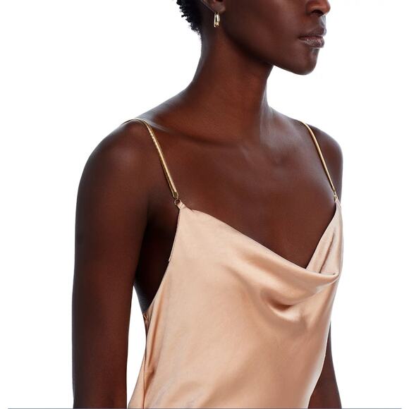 GENERATION LOVE WOMENS LARGE EVIE SATIN TERRACOTTA MAXI DRESS GOWN TINY FLAW - Picture 3 of 16